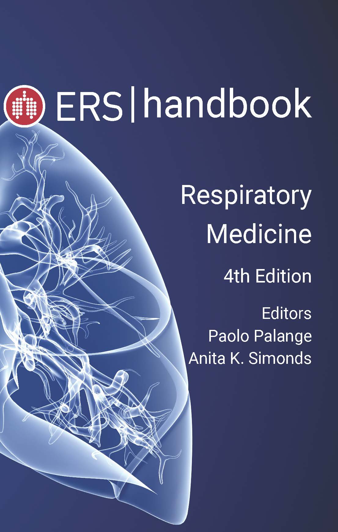 Cover of the ERS Handbook of Respiratory Medicine, featuring a stylised transparent lung on a blue background