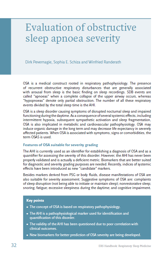 Sample page of "Evaluation of sleep apnoea severity" chapter